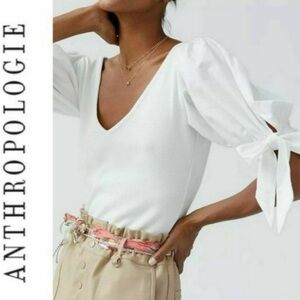 Anthropologie White Puff Sleeve Blouse